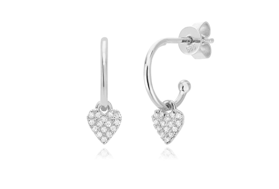 Boucle d'oreille mini coeur pavé de diamant 14K