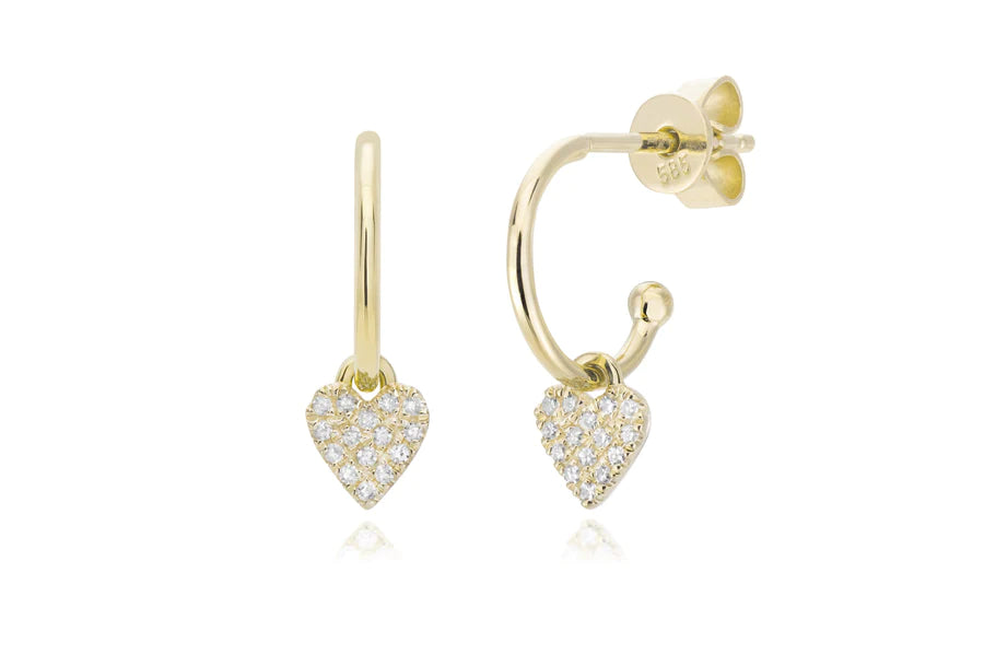 Boucle d'oreille mini coeur pavé de diamant 14K