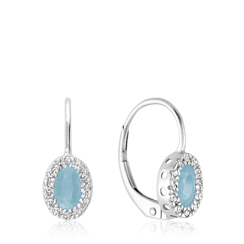 Oval Precious Stone & Diamond Halo Dangle Earrings