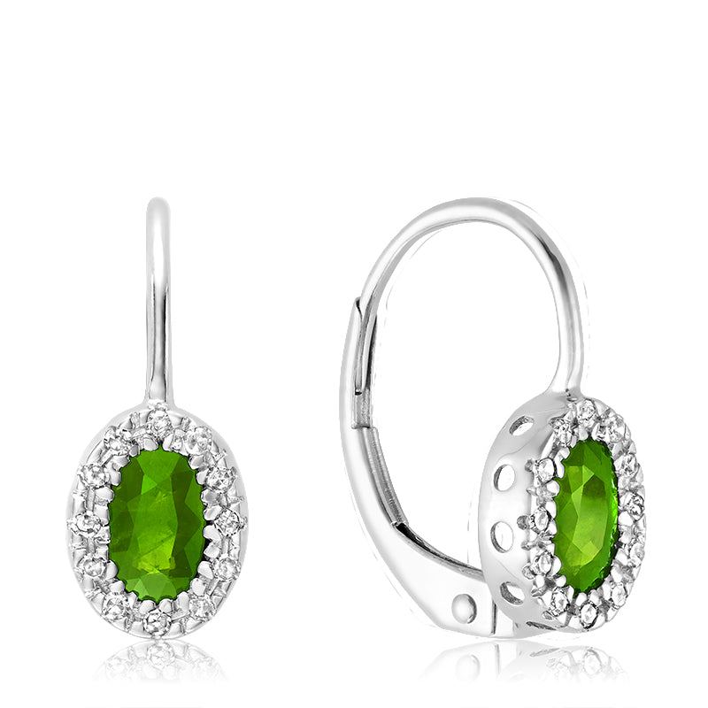 Oval Precious Stone & Diamond Halo Dangle Earrings