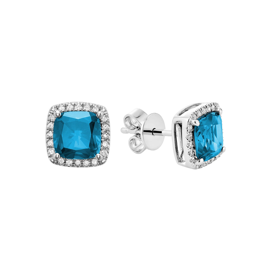 Semi Precious Stone & Diamond Halo Stud Earrings