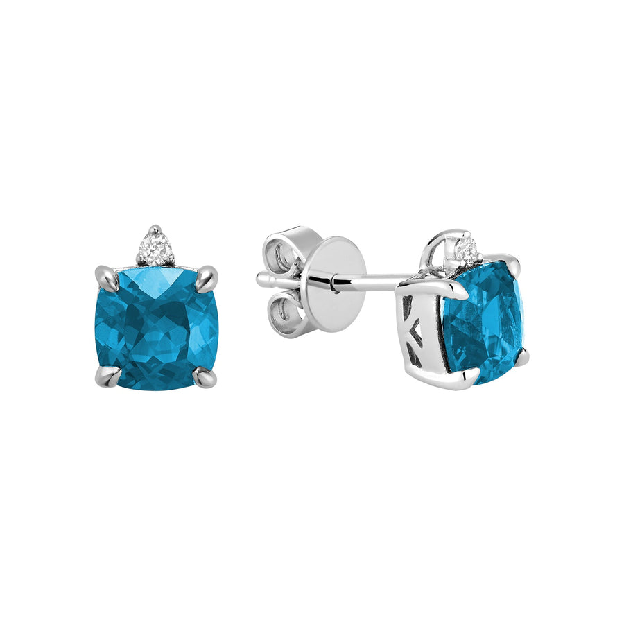 Solitaire Cushion Cut Gemstone & Diamond Stud Earrings