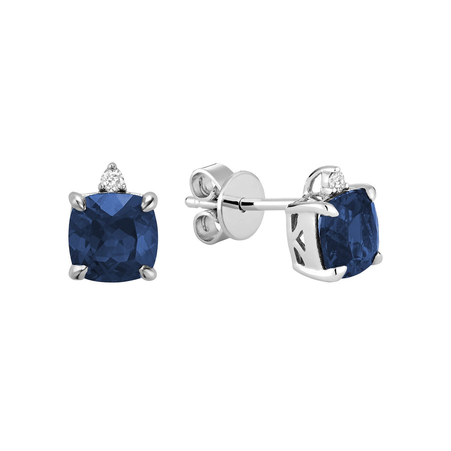 Solitaire Cushion Cut Gemstone & Diamond Stud Earrings