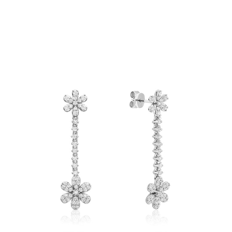 Dangle Flower Diamond Stud Earrings