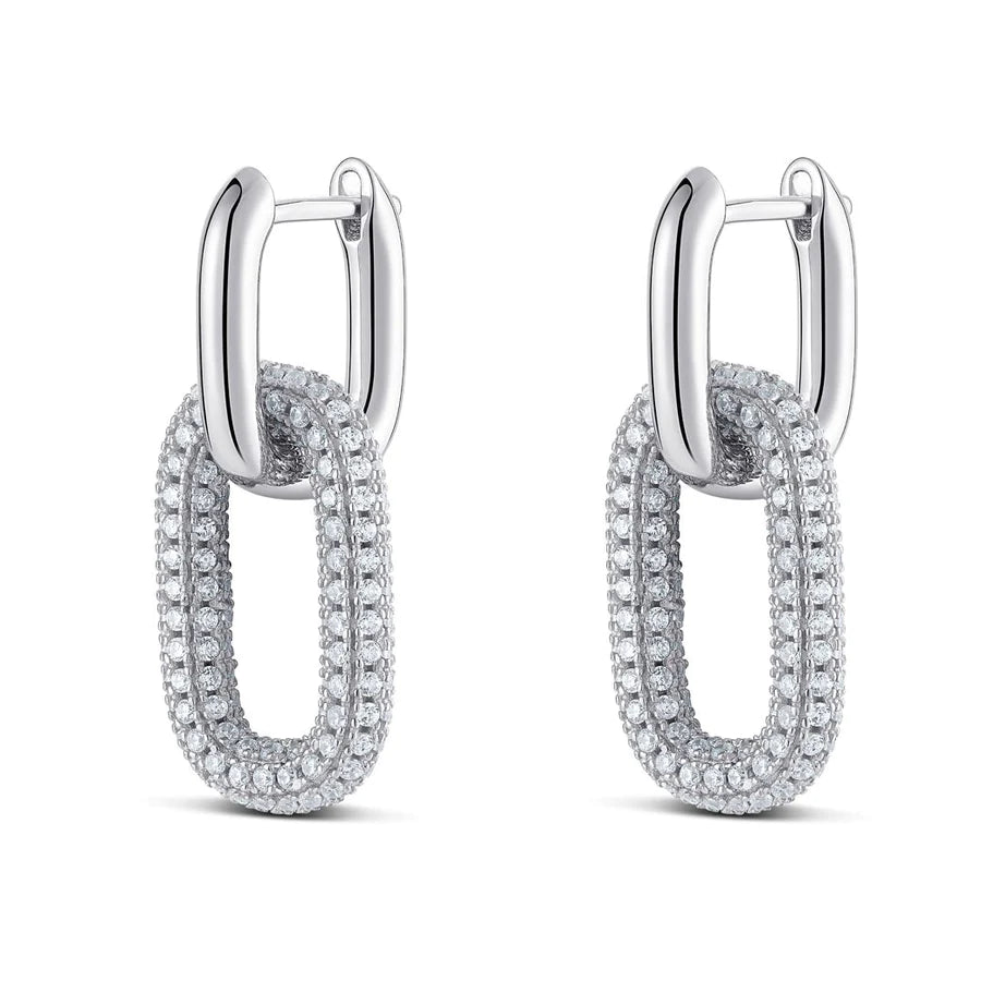 Anneaux de forme carrée avec pendentif carré à pavé