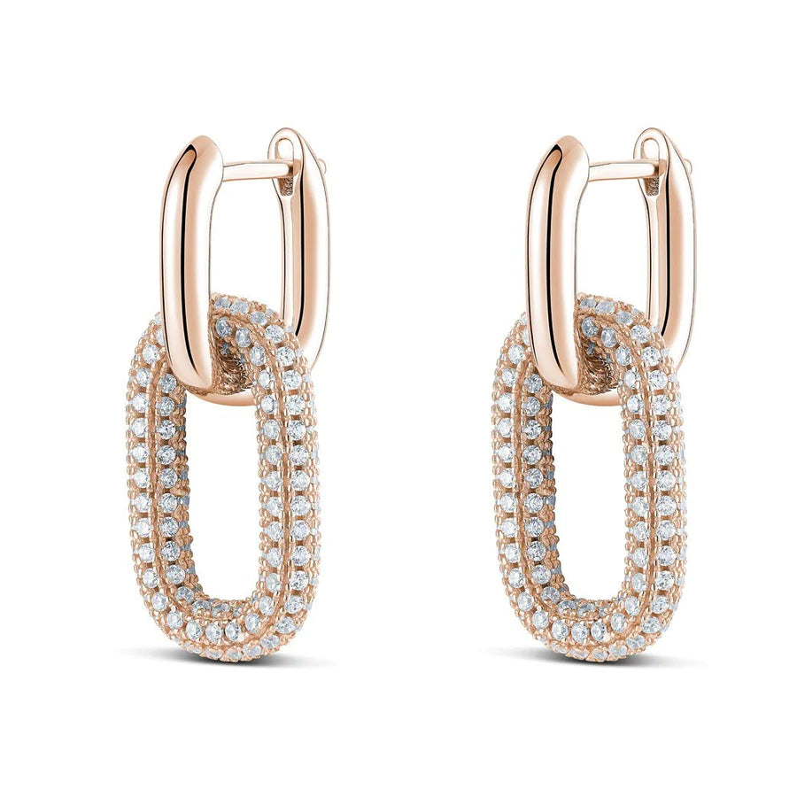 Anneaux de forme carrée avec pendentif carré à pavé