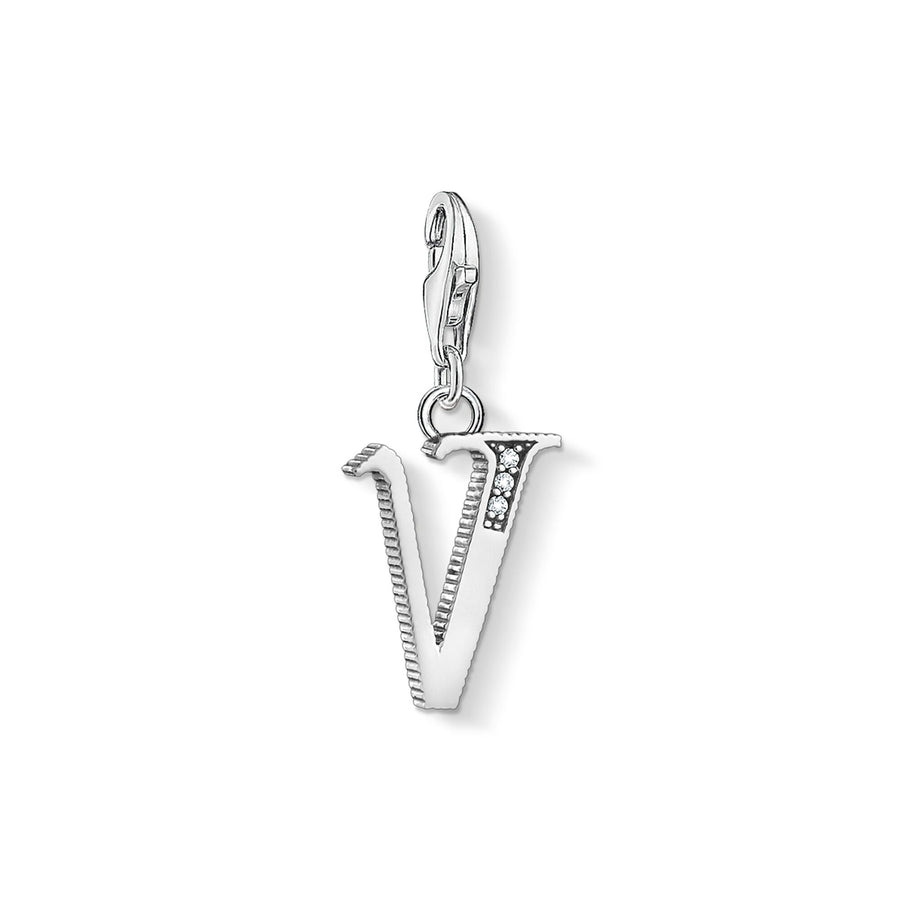 Pendentif Charm lettre v argenté