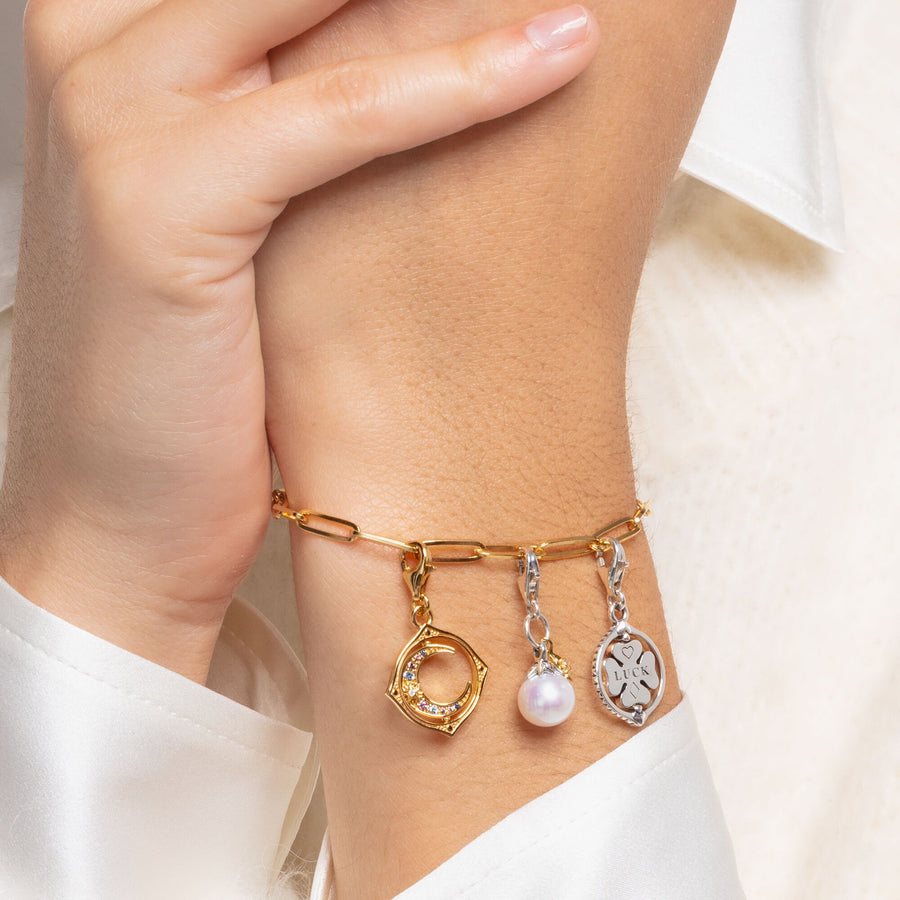 Pendentif Charm lune pierres multicolores or