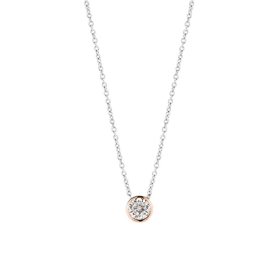 TI SENTO Collier zircon solitaire contour or rose