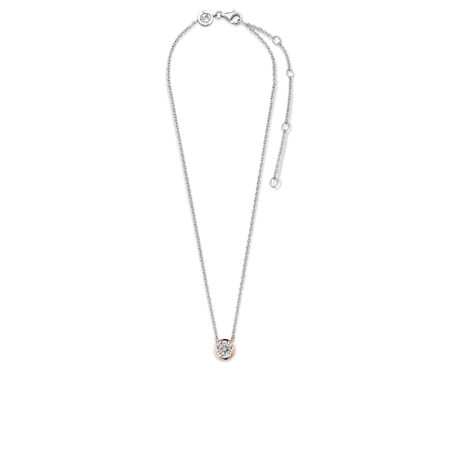 TI SENTO Collier zircon solitaire contour or rose