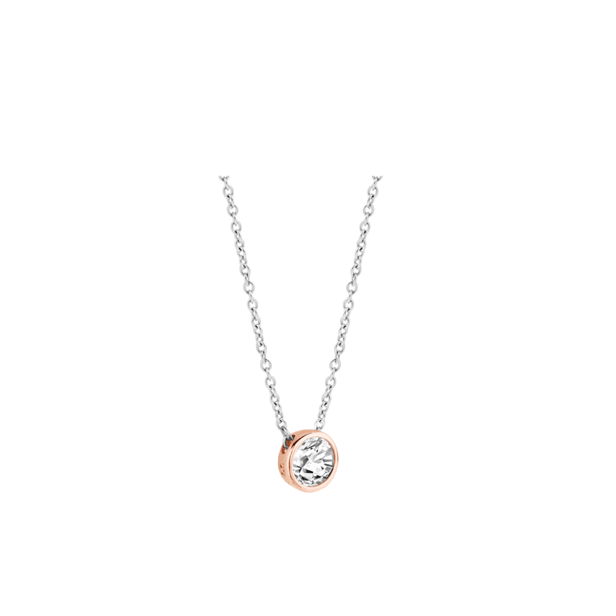 TI SENTO Collier zircon solitaire contour or rose