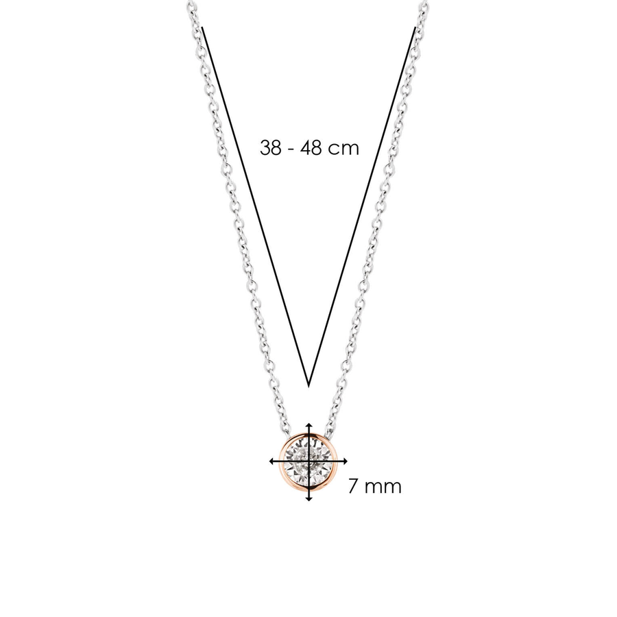 TI SENTO Collier zircon solitaire contour or rose