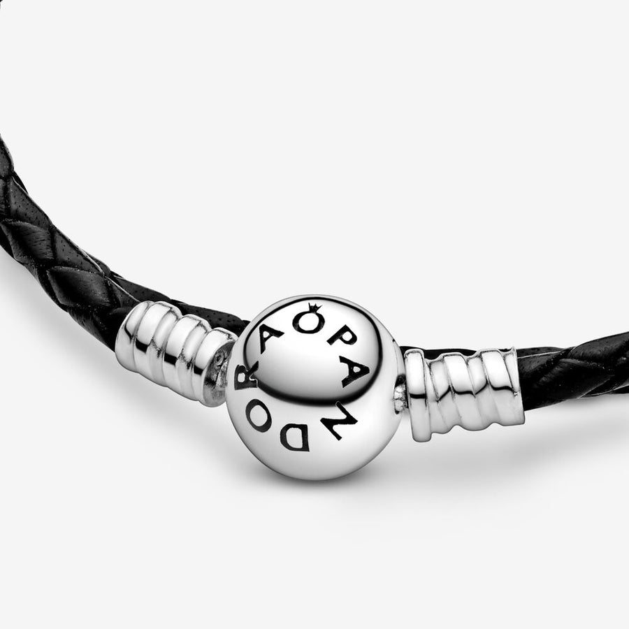 Bracelet double en cuir noir Pandora Moments