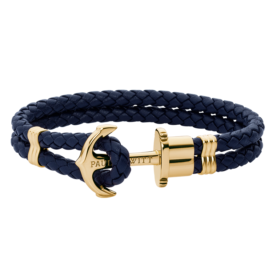 Bracelet Ancre Phrep Or Cuir Bleu Marine