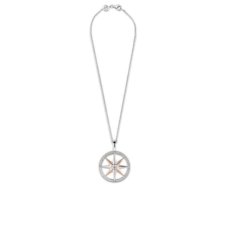 TI SENTO Collier grand- rose des vents rose et zircon