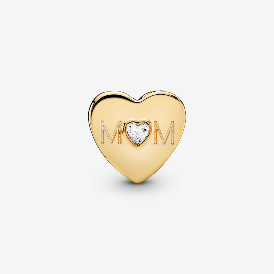 Charm Cœur transparent avec inscription « Mom »