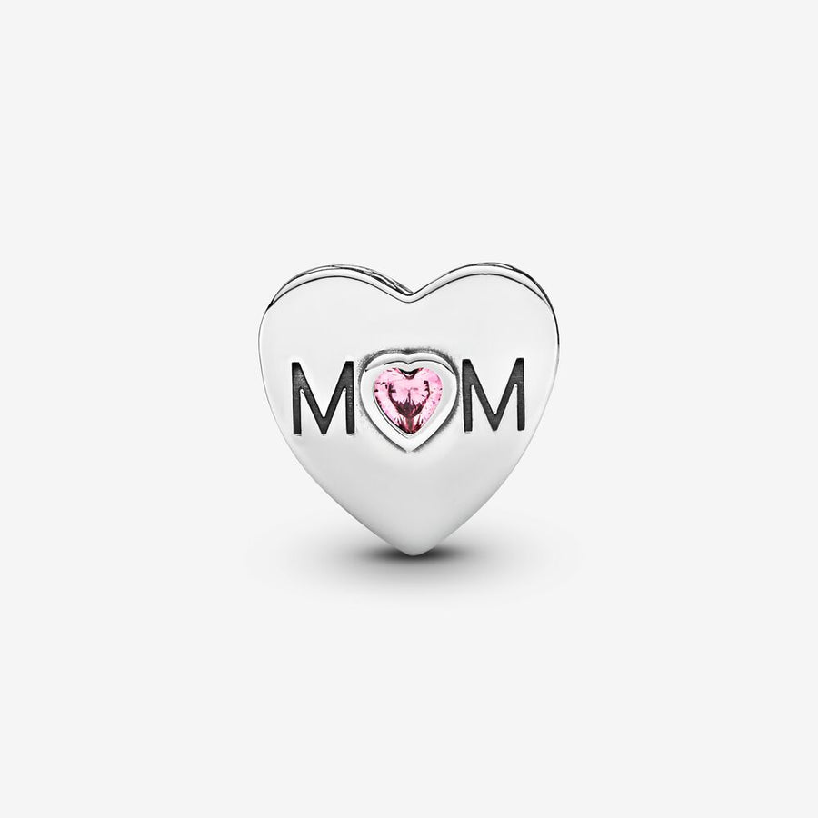 Charm Cœur rose avec inscription « Mom »