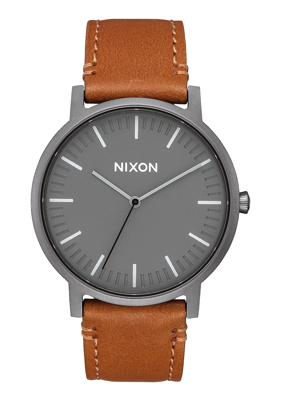 NIXON Porter Gunmetal Cuir Brun