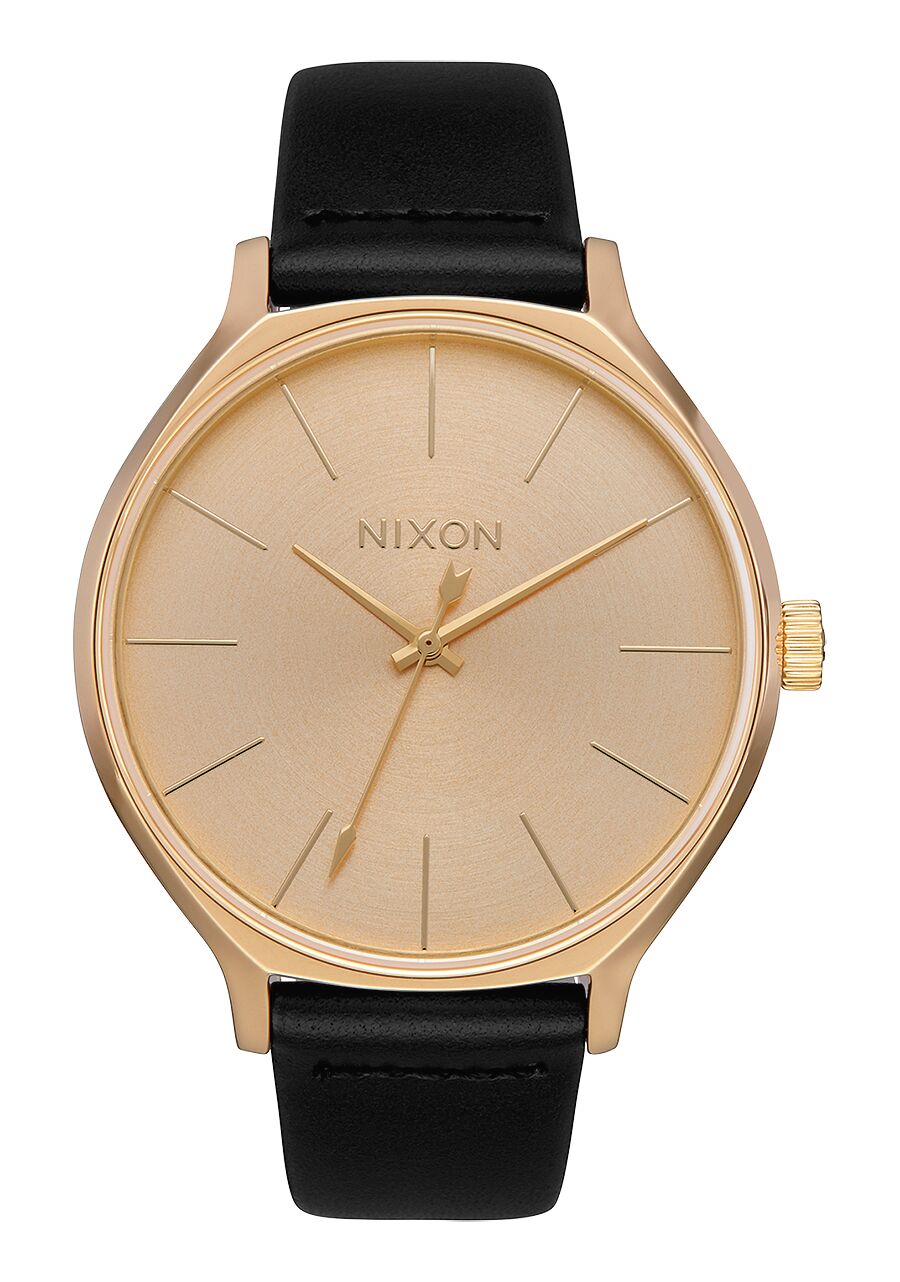 NIXON Femme Dorée Cuir Noir 38mm