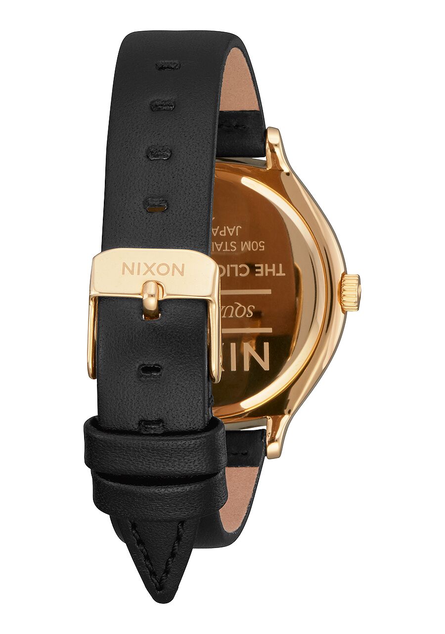 NIXON Femme Dorée Cuir Noir 38mm