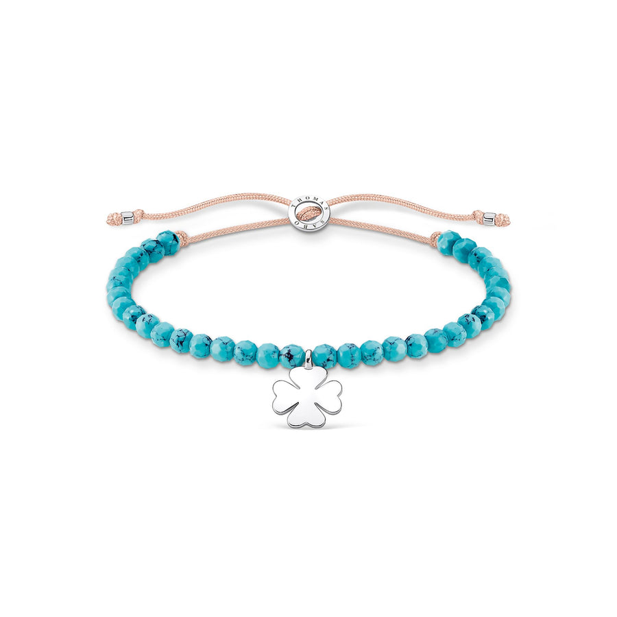 Bracelet perles turquoise avec trèfle
