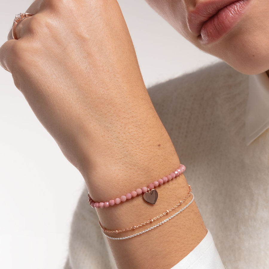 Bracelet rose perles cœur or rose