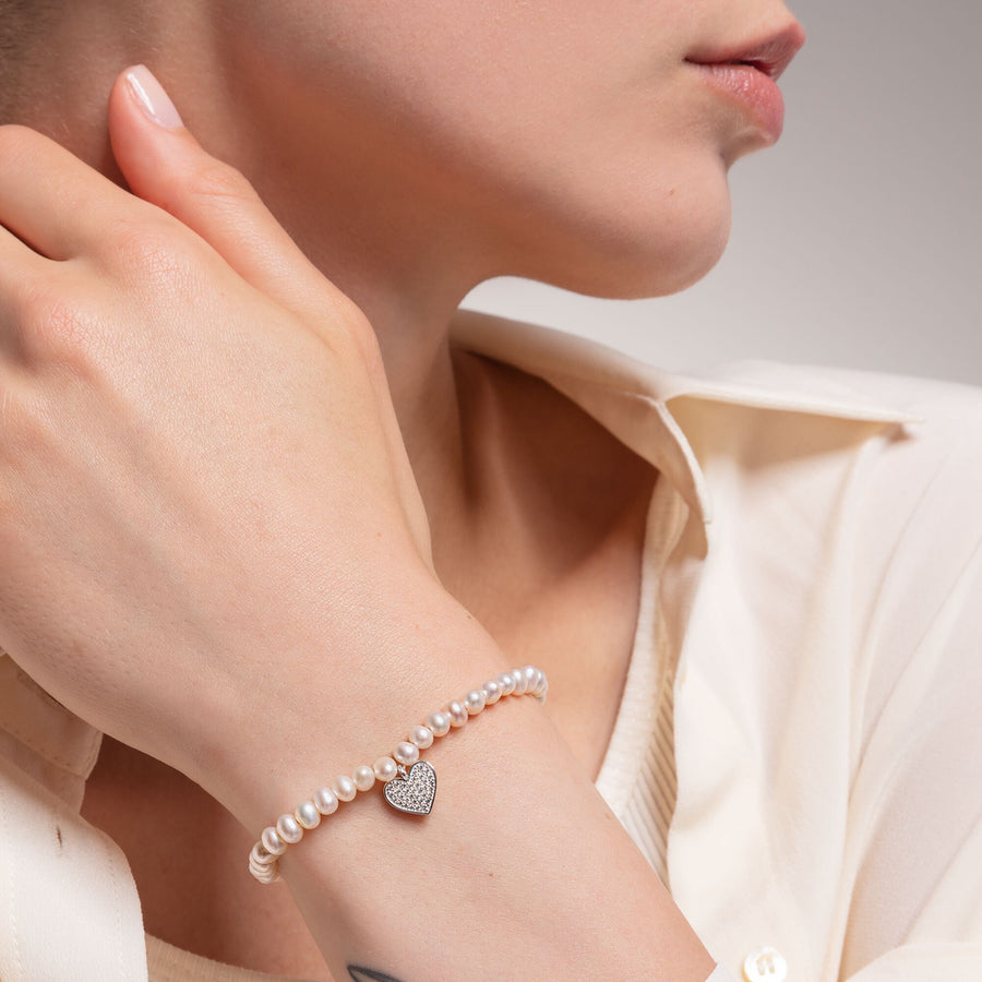 Bracelet perles blanche cœur avec pavé
