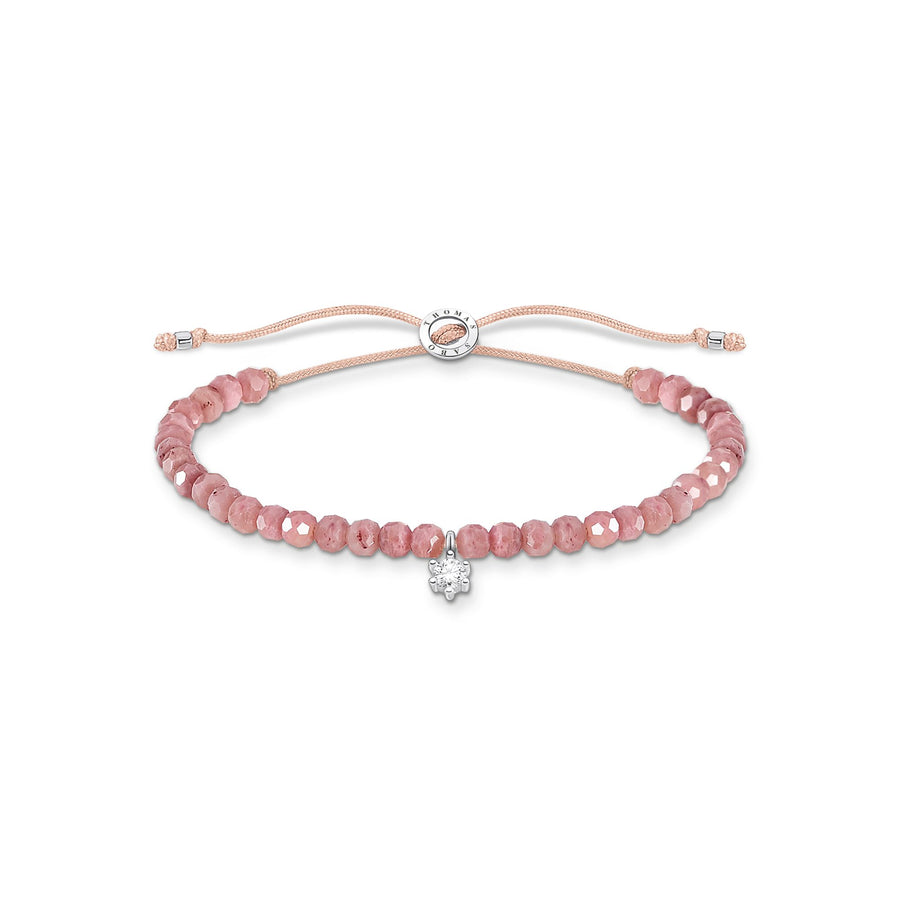 Bracelet perles roses avec pierre blanche