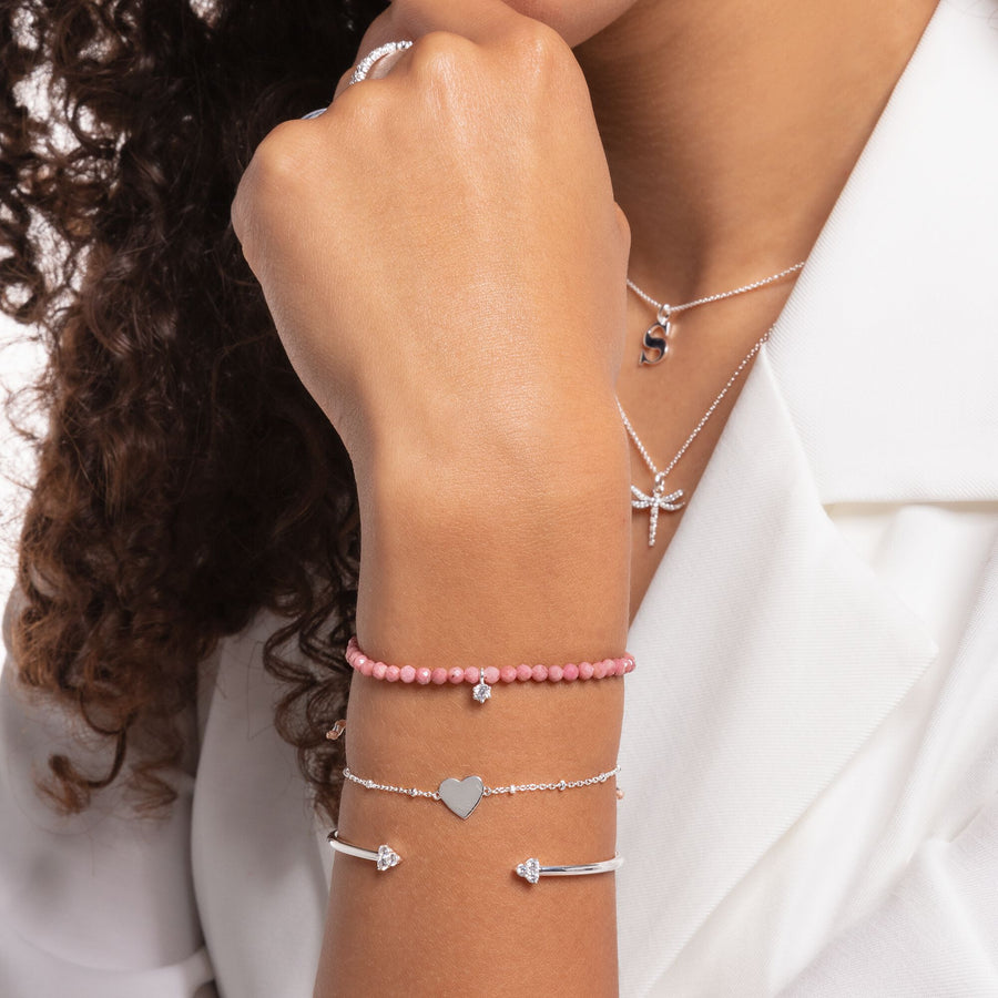 Bracelet perles roses avec pierre blanche