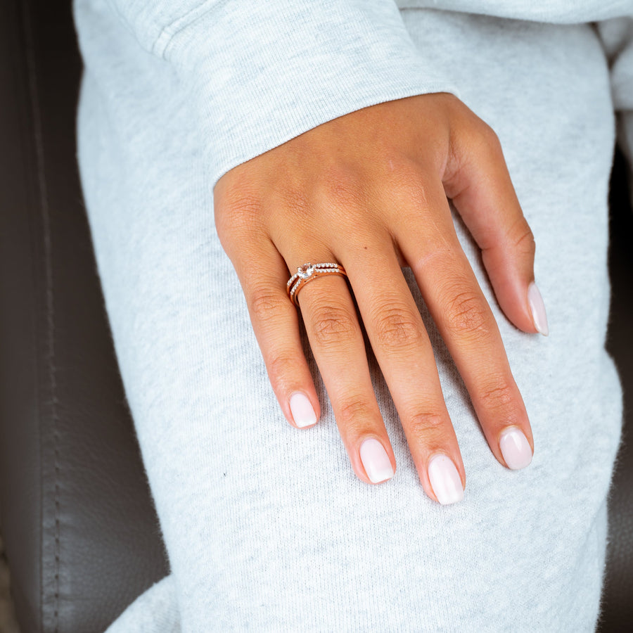Solitaire Morganite and Diamond Ring with Matching Band