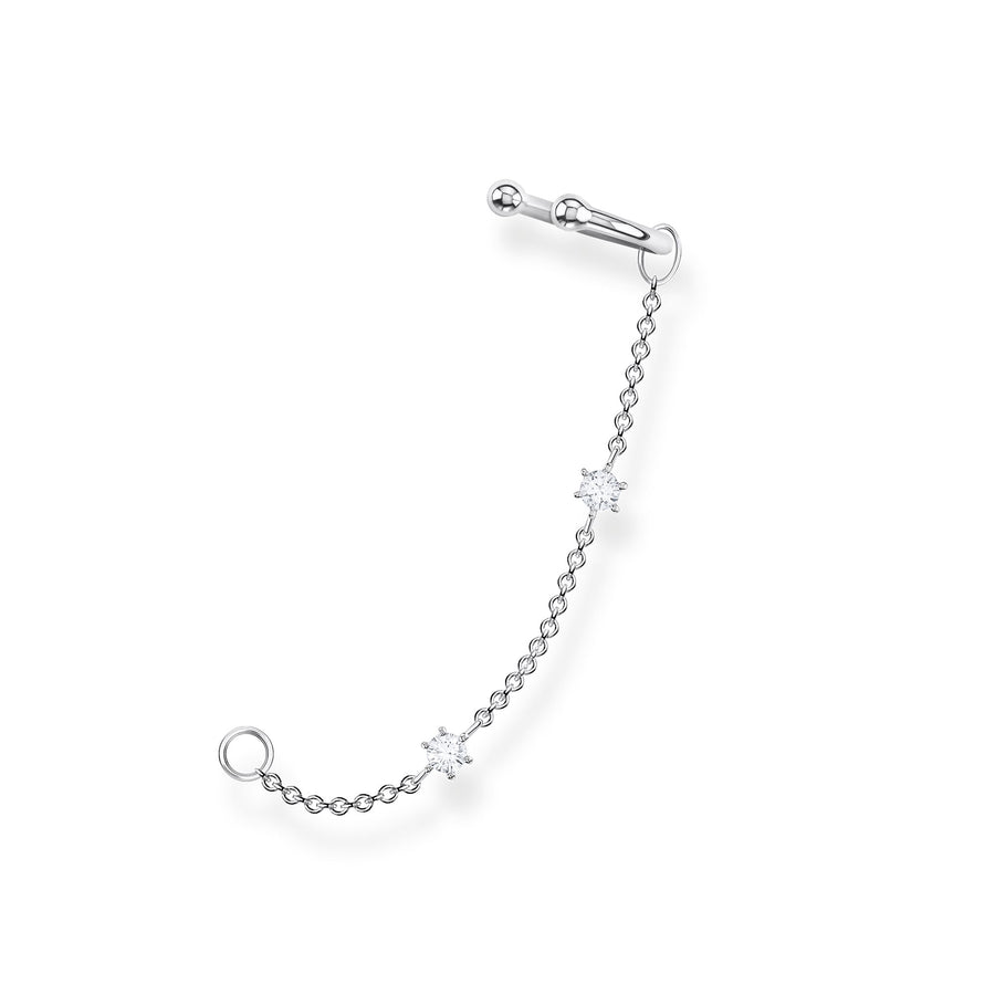 Manchette d’oreille unique pierres blanches argent