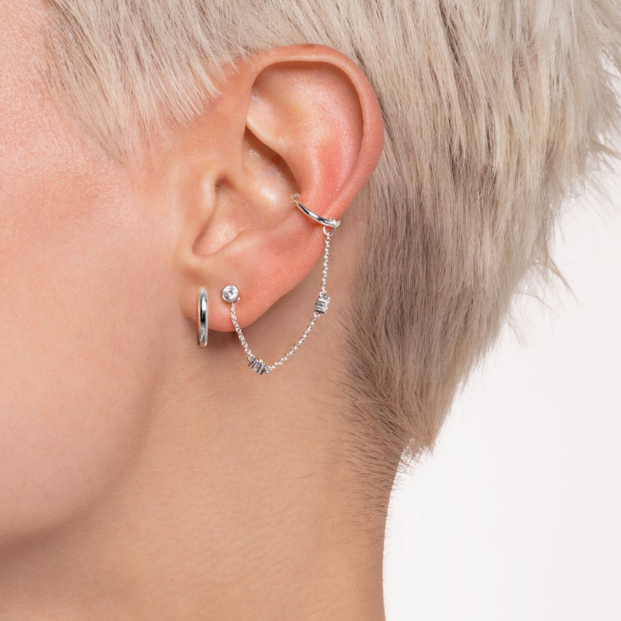 Manchette d’oreille unique pierres blanches argent