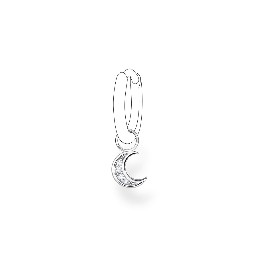 Pendentif pour boucle d'oreille unique lune argent