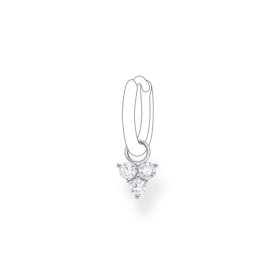 Pendentif pour boucle d'oreille unique pierres blanches argent