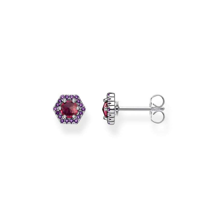 Clous d'oreilles hexagone rouge