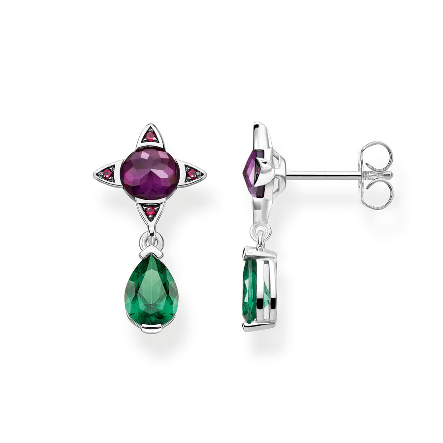 boucles d'oreilles Goutte verte avec pierre violette