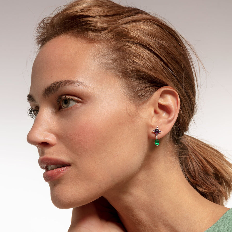 boucles d'oreilles Goutte verte avec pierre violette