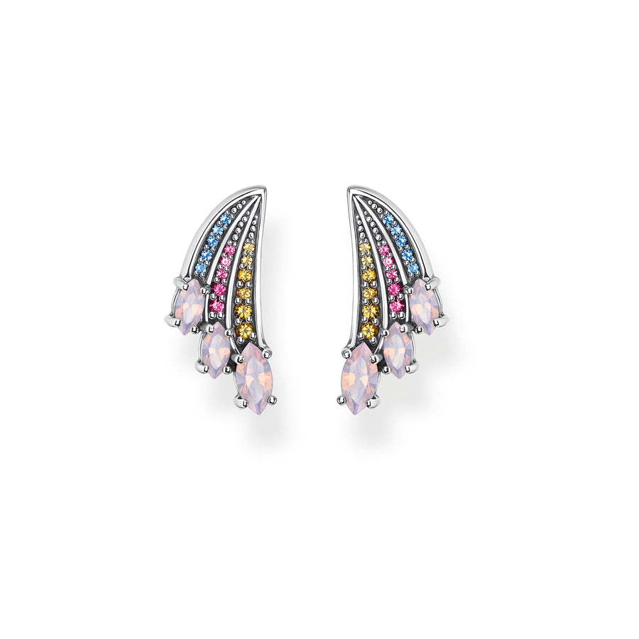 Clous d'oreilles aile de colibri multicolore argent