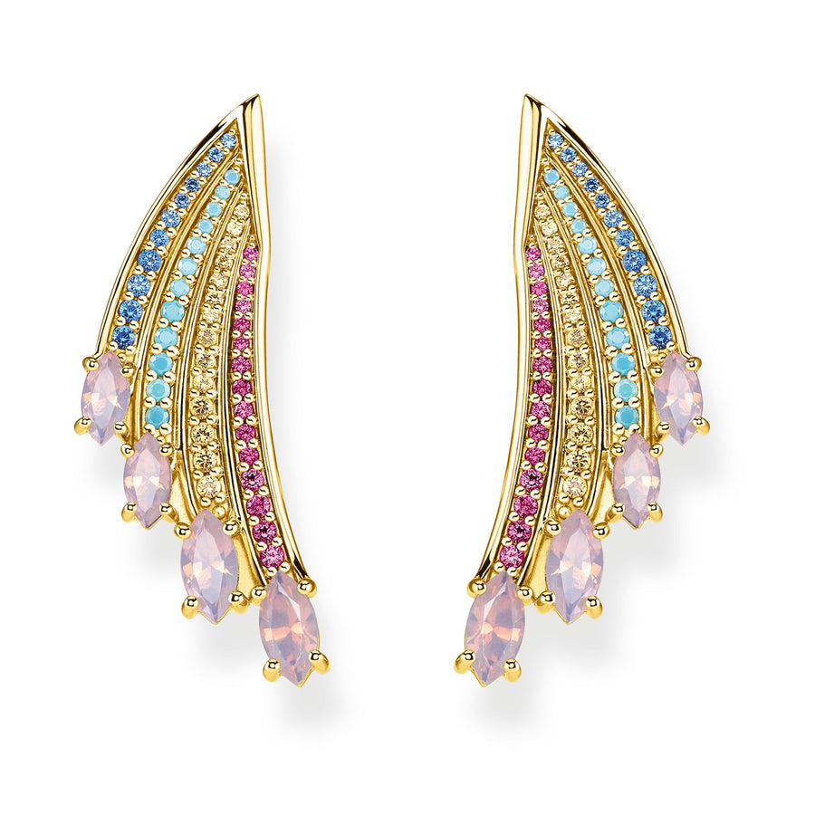 Boucles d'oreilles aile de colibri multicolore or