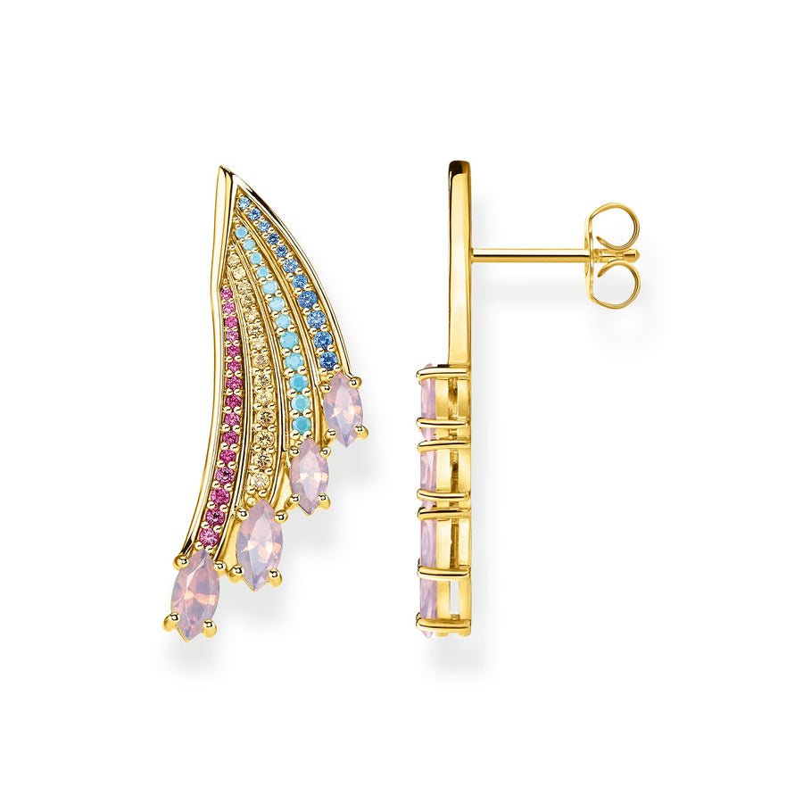 Boucles d'oreilles aile de colibri multicolore or