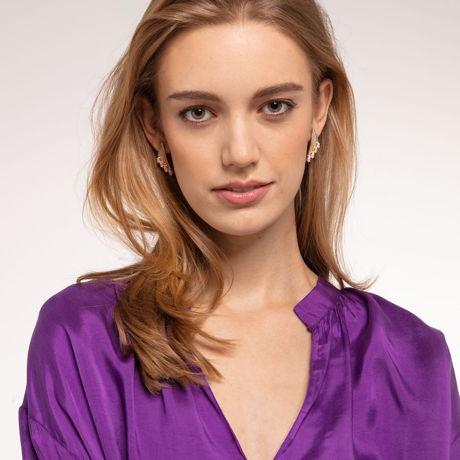 Boucles d'oreilles aile de colibri multicolore or