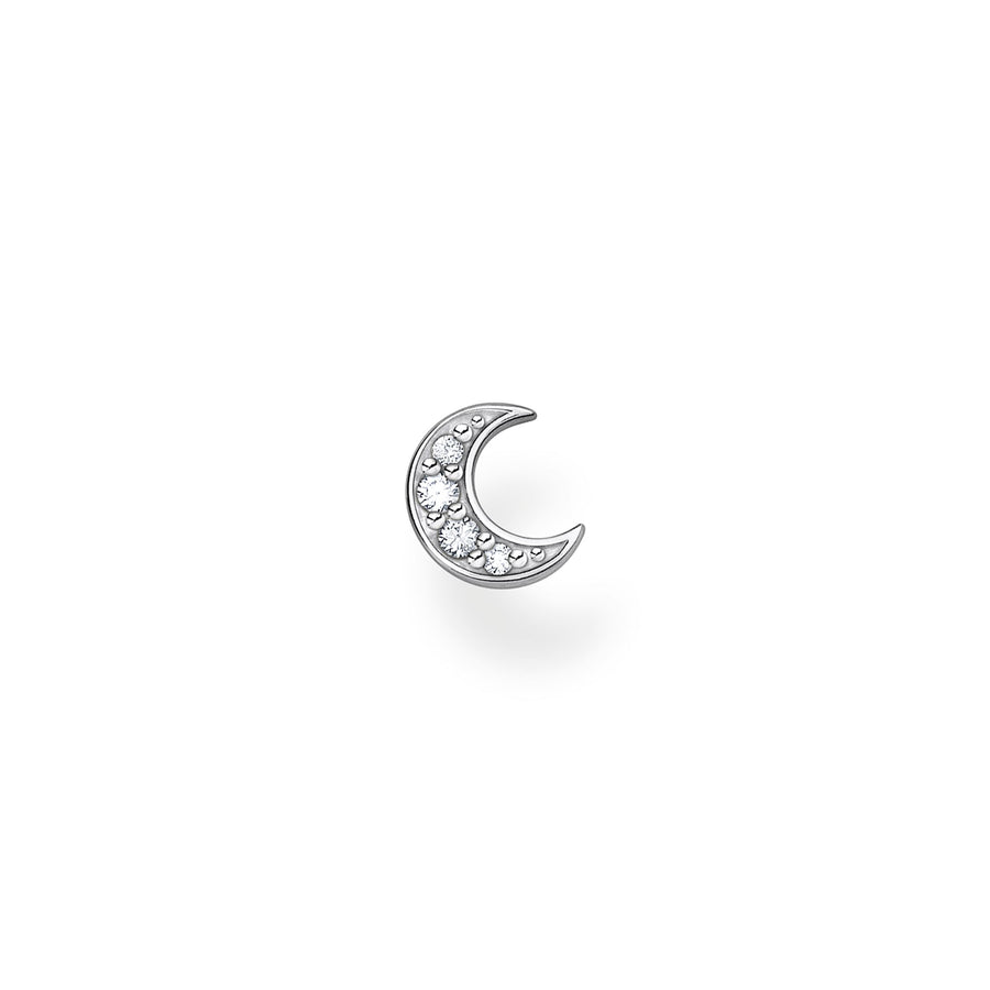 Clou d'oreille unique lune pavé argent