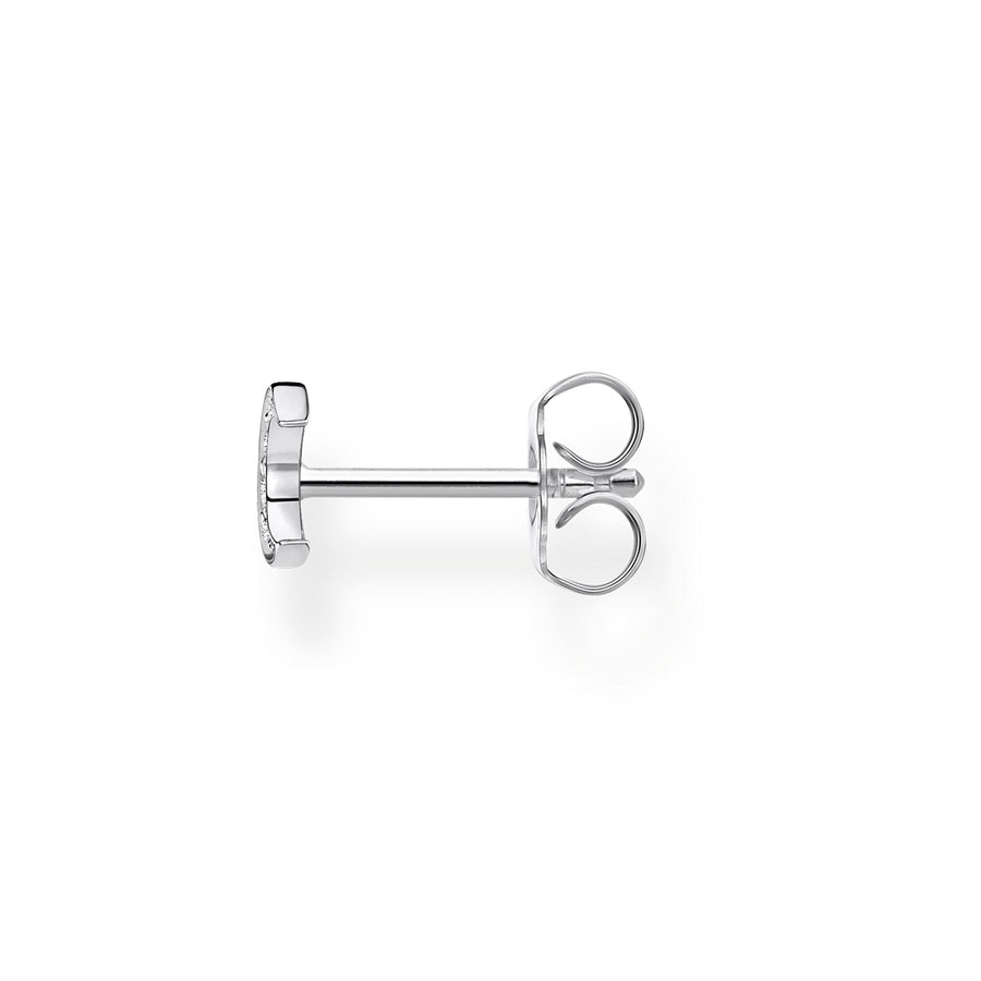Clou d'oreille unique lune pavé argent