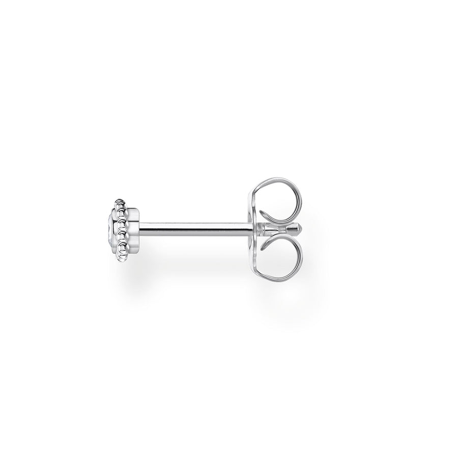 Clou d'oreille unique fleur pierre blanche argent