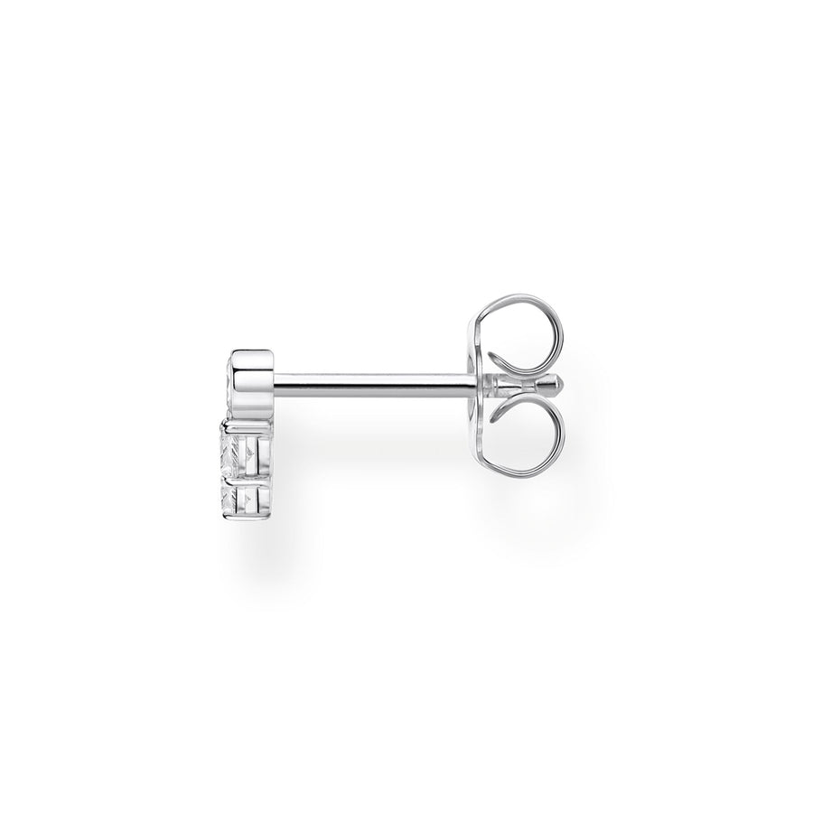 Clou d'oreille unique pierres blanches argent