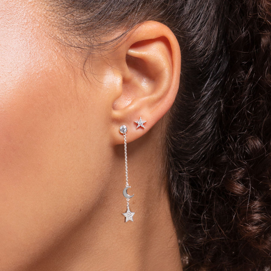 Boucle d'oreille unique étoile & lune argent