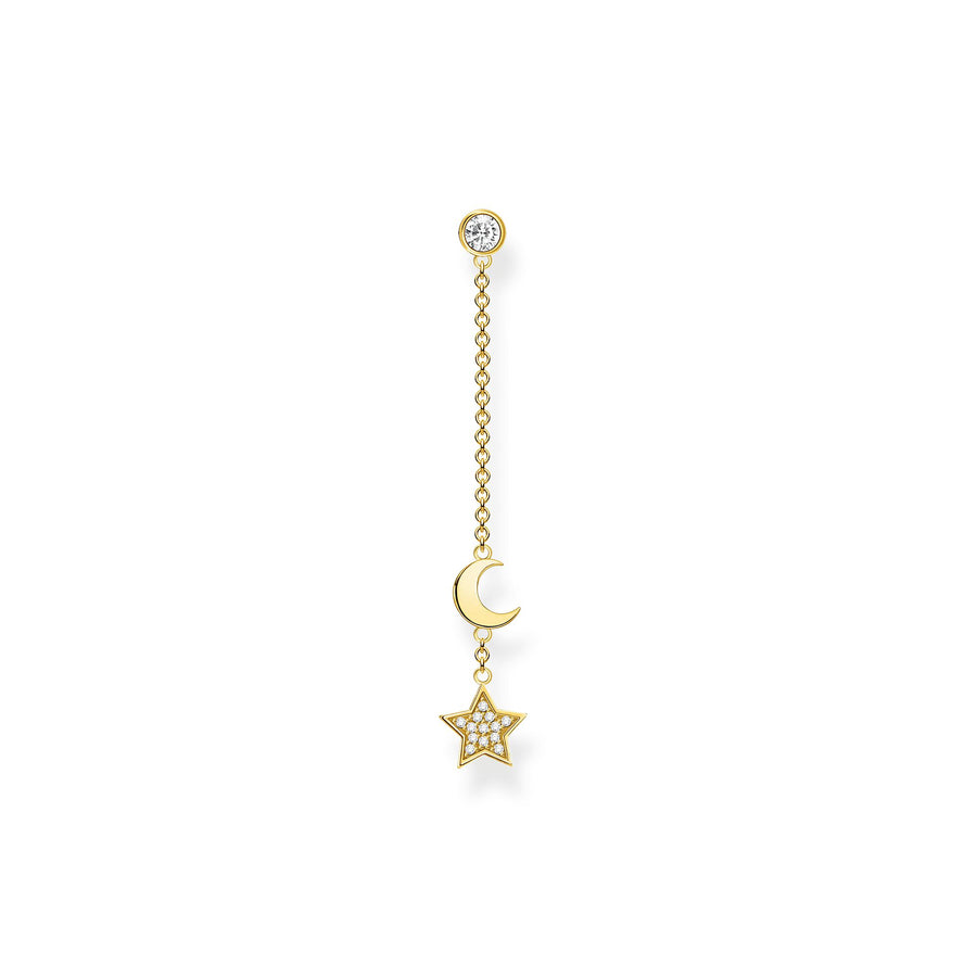 Boucle d'oreille unique étoile & lune or