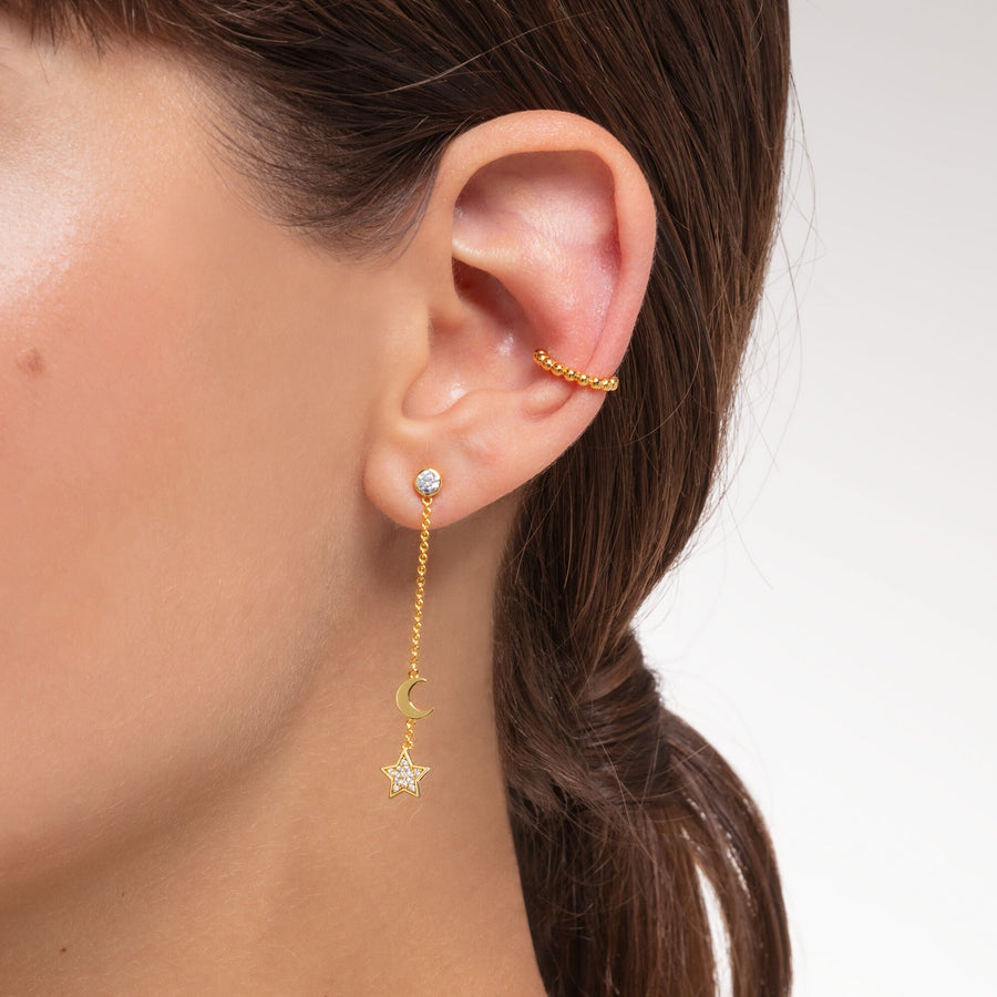 Boucle d'oreille unique étoile & lune or