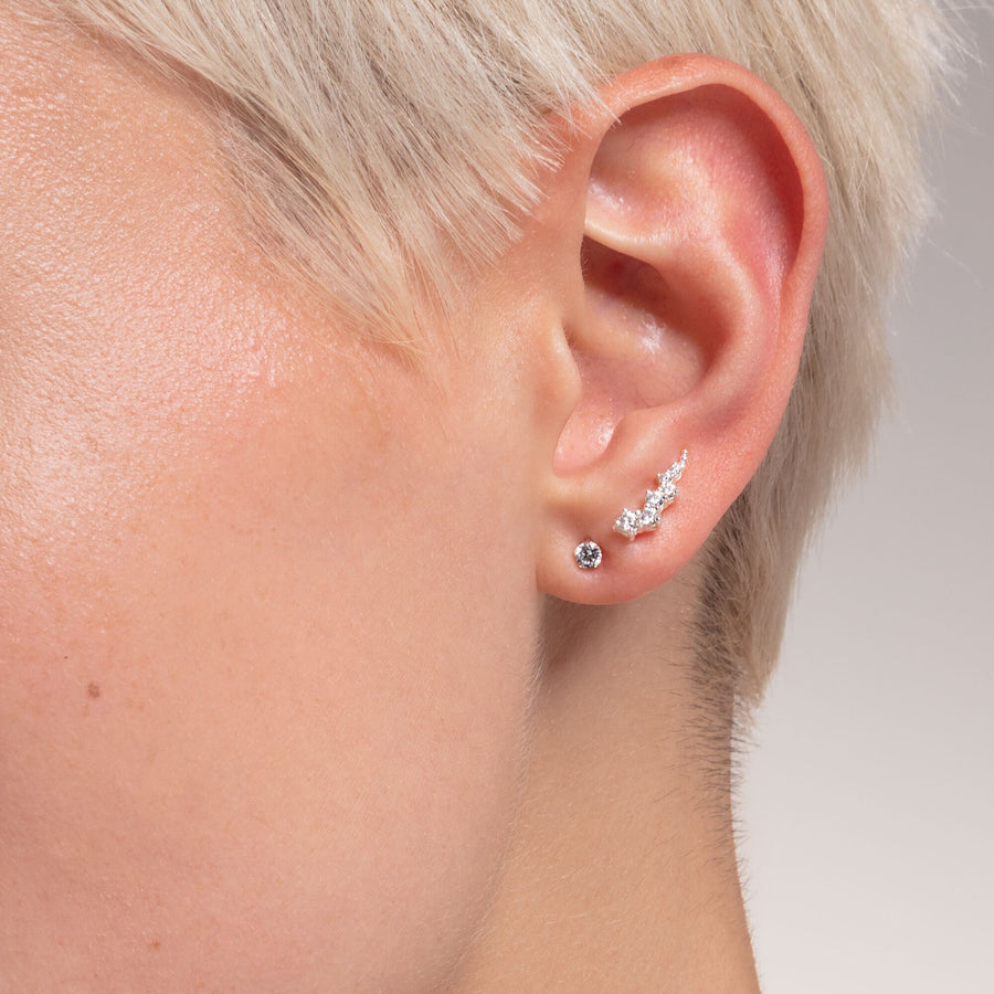 Boucles d'oreilles grimpante pierres blanches argent