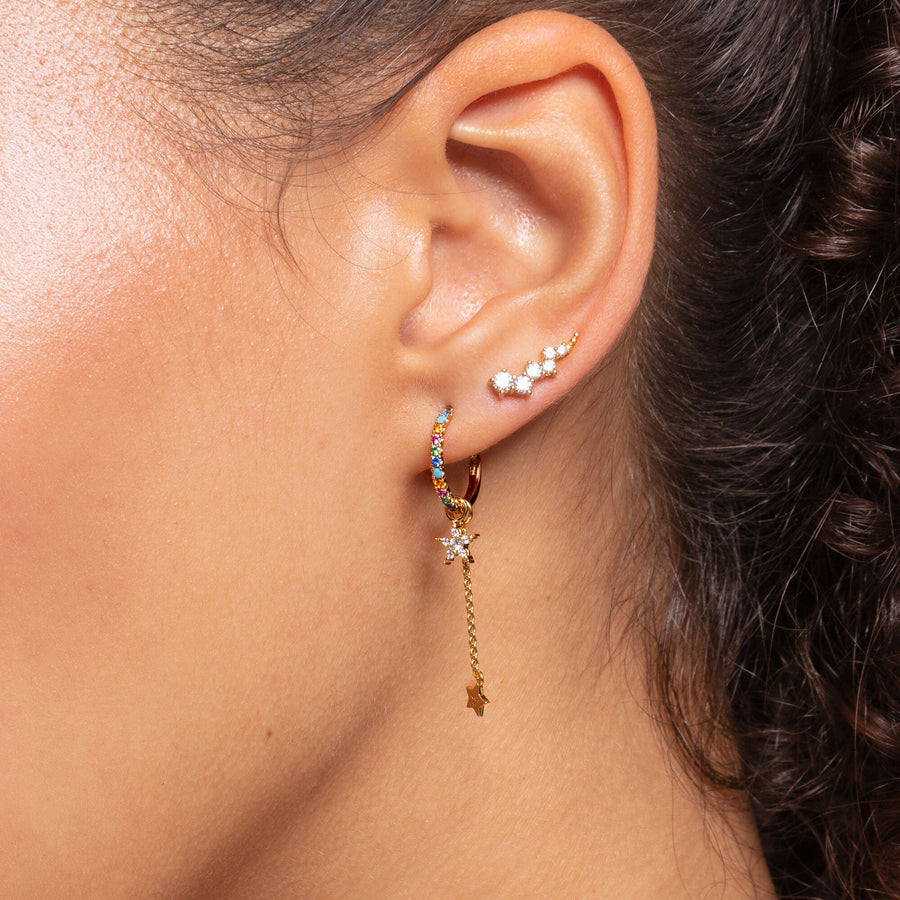 Boucles d'oreilles grimpante blanche pierres or